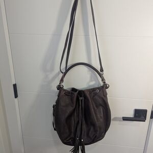 Roots Dark Brown Leather Bucket Bag | Crossbody + Shoulder | Soft Leather